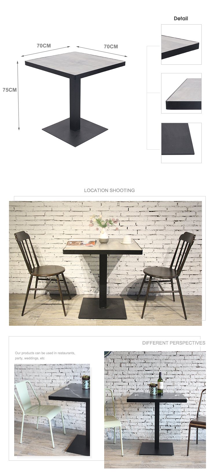 Modern Restaurant Metal Frame HPL Top Table New Design Coffee Table 804DT-STHPL-SQ70