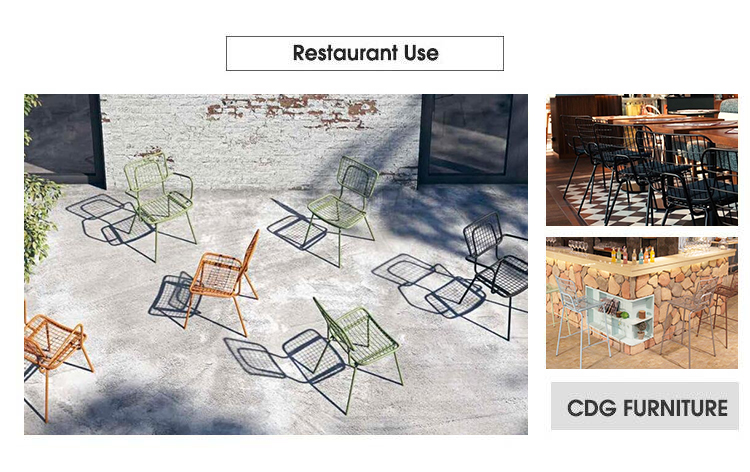 Antik järn industriell Bertoia trädgård restaurang restaurang matstol (4)
