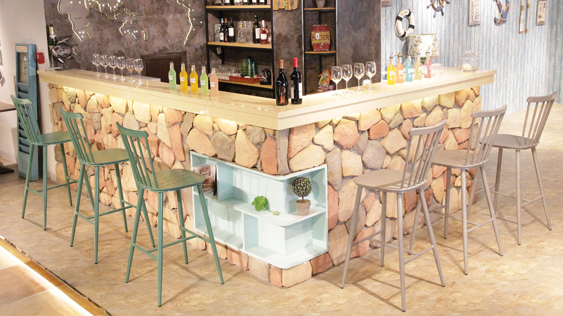 Silla de taburete de bar interior al aire libre antiguo industrial de EE. UU. 737-H75-ALU