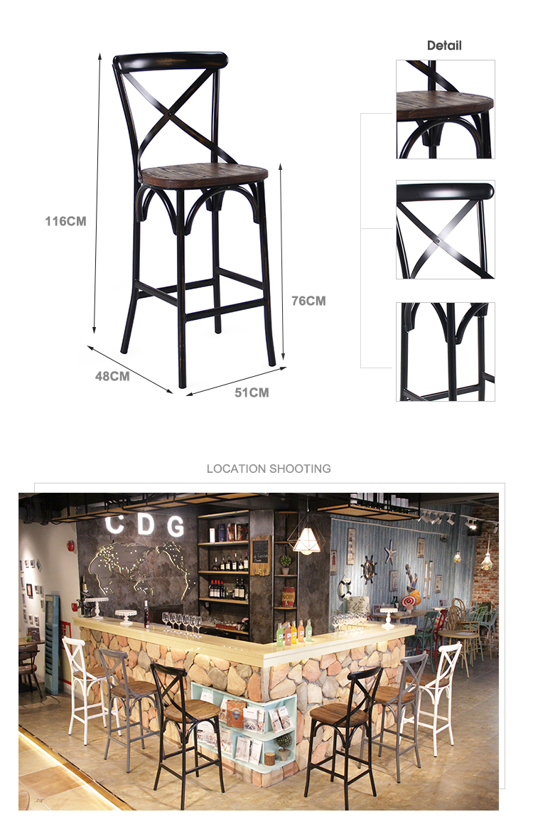 Klassisk amerikansk antik restaurang Coffee Bistro Cross Back X Back Bar Chair 657-H75-ALUW (3)