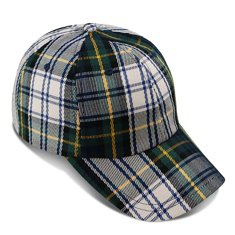 New Adjustable Strap Closure Peaked 6 Panel Structured Baseball Green Grid Plaid Fashion Caps Hats