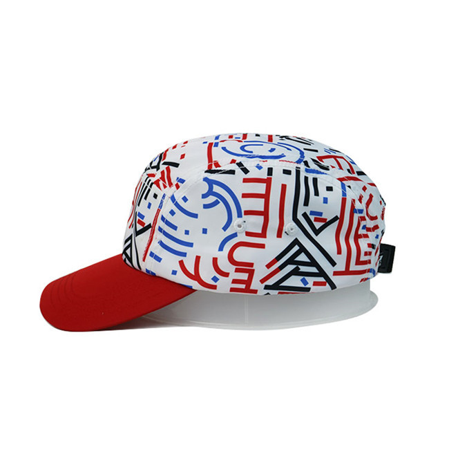 High Quality 5 Panel Caps Sublimation Pattern Camper Cap With Polyester With Nylon Webbing Plastic Buckle