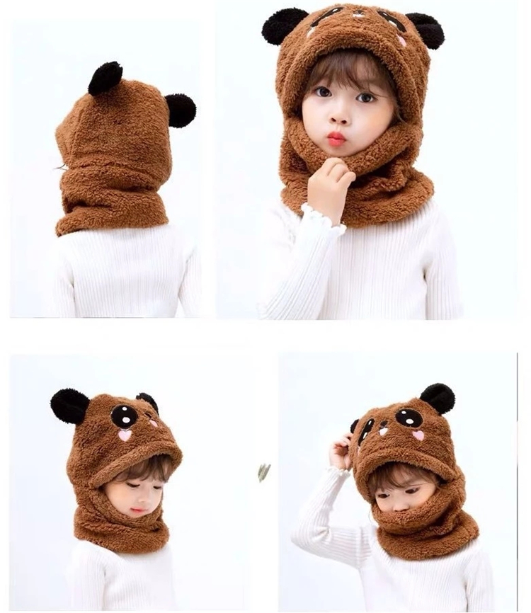 Winter Children Hat Plus Fleece Kids Caps Cartoon Hat For Girls Boys Scarf Thicken Cap Newborn Photography Baby Stuff