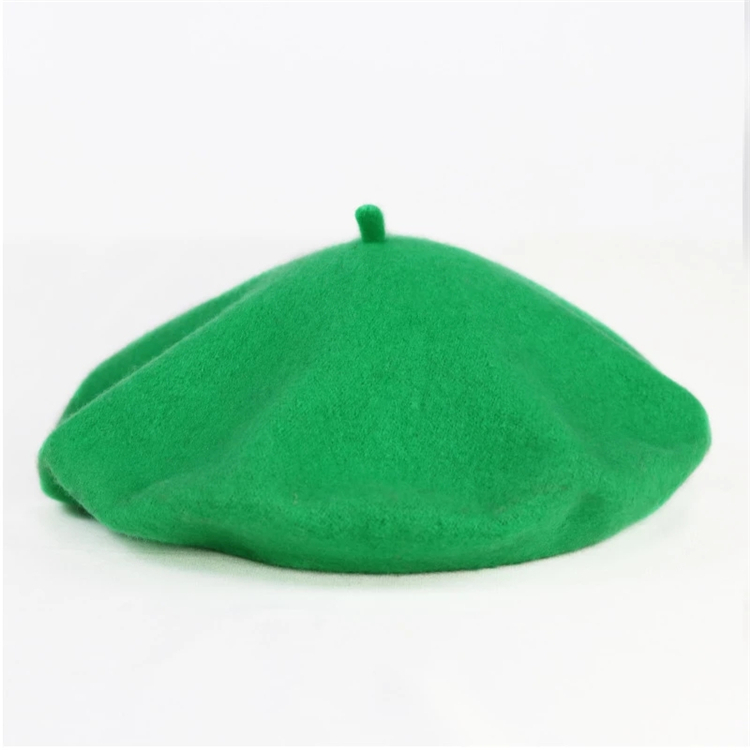 2021 Women's Green Color Wool Beret Hat Ladies French Artist Beanie Beret Hats Winter Spring Casual Wool Berets for Women Caps