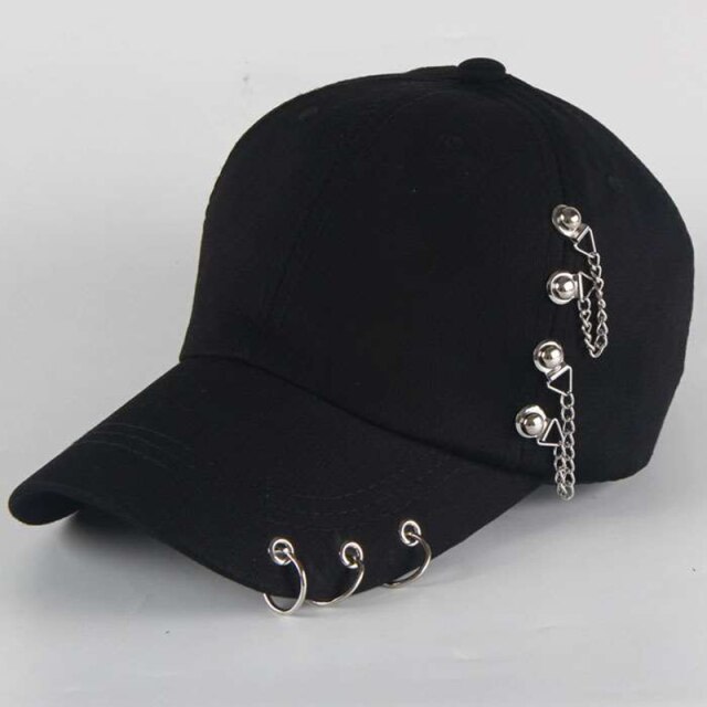 Unisex Adjustable Baseball Cap Hip-Hops with Iron Ring and Chain Snapback Hat for Women Men