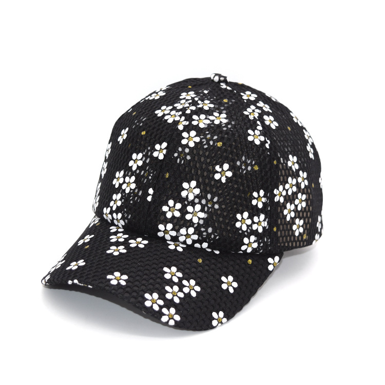 Summer Fashion Printing Floral Lace Mesh Cap Custom Snapback Sports Baseball Trucker Cap Mesh hat