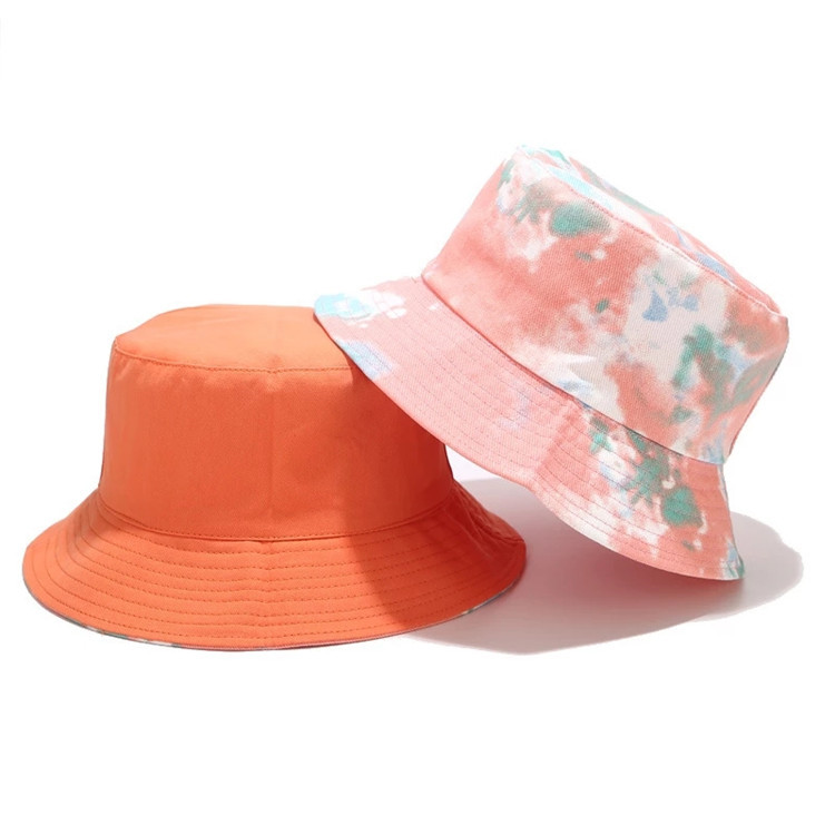 Men Women Summer Double-sided Two-color Tie Dye Bucket Cotton Cap Wide Brim Travel Sunscreen Fishing Fisherman Sun Hat