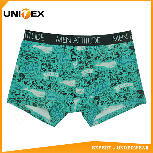 Fashion style of Reactive Printed Fabric Men Attitude Boxer Shorts Underwear Jacquard Elastic Custom Logo